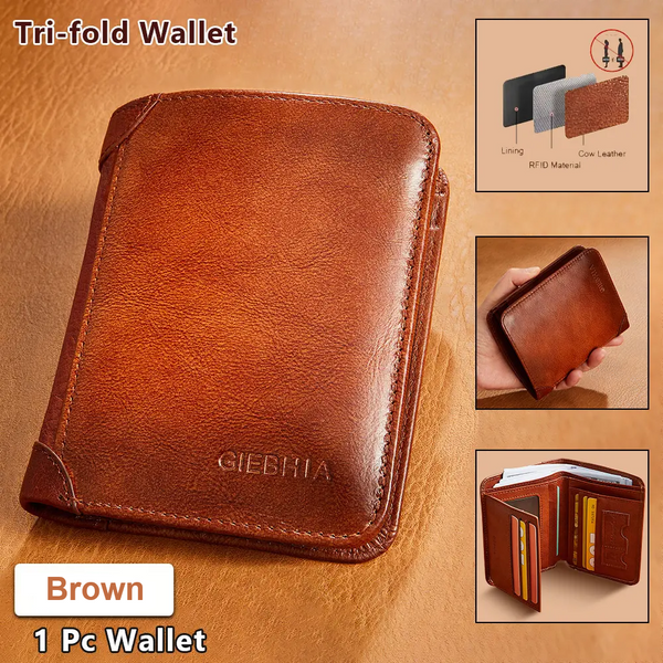 Men's Classic Retro Cowhide Leather RFID Protected Slim Trifold Wallet