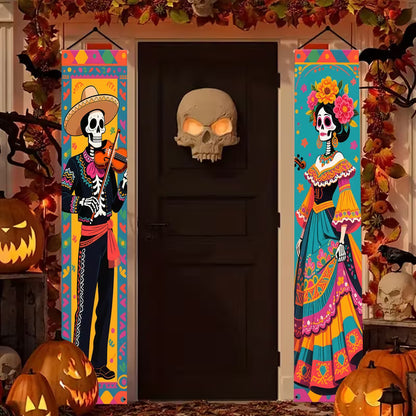 2Pcs Dia De Los Muertos Banner Day of The Dead Halloween Decor