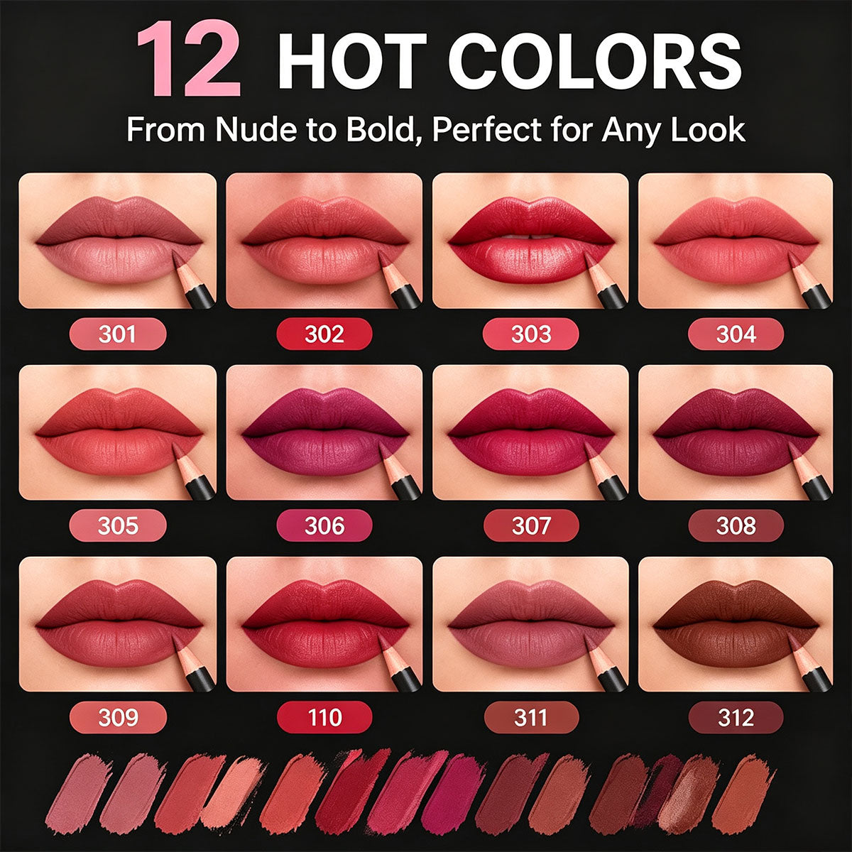 12-Color Matte Lip Liner Pencil Set Smooth Creamy Lip and Eye Liner
