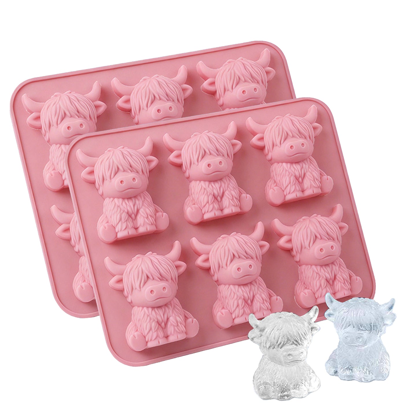 2 Pack 3D Highland Cow Ice Cube Silicone Mold