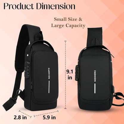 Water-Resistant Anti-Theft Sling Bag with USB Port