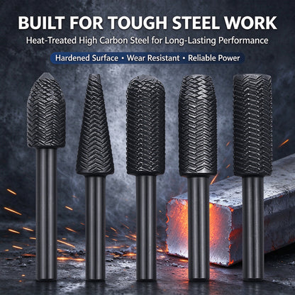 5PCS Rotary Rasp Carbon Steel Cutter Drill Bits Rasp for Steel Grinding Carving