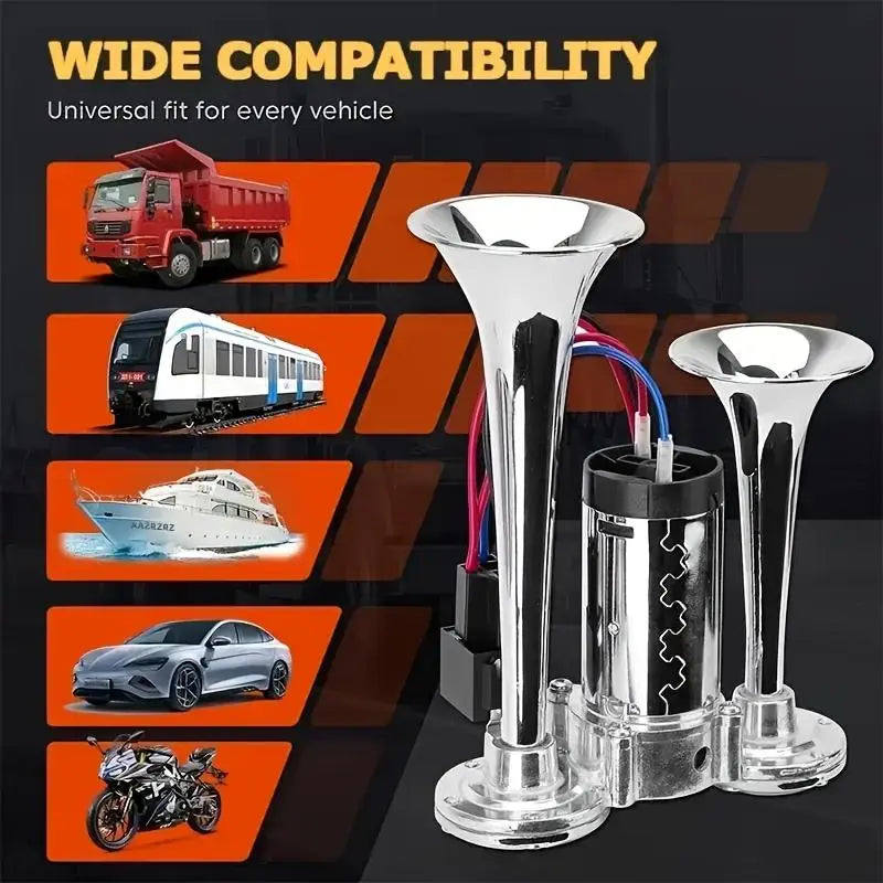 12V Dual Trumpet Air Horn Kit with Mini Compressor