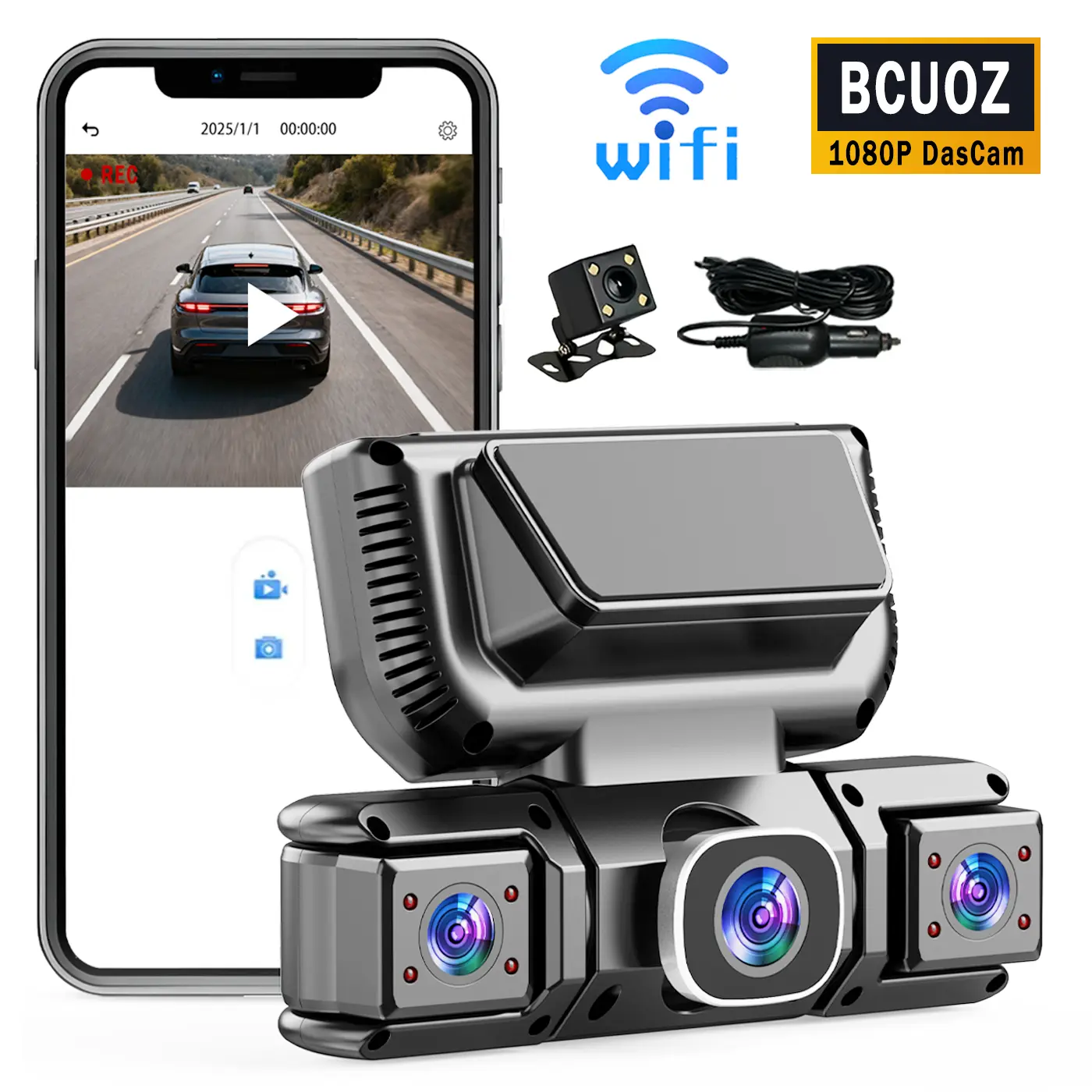1080P FHD 360 Degree car Dash cam Wireless- Dash Cam Front and Rear