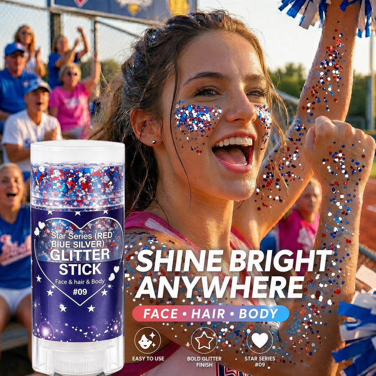 Patriotic Face and Body Glitter Stick ,Shimmer Makeup for 4th of July USA