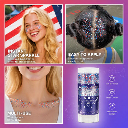 Patriotic Face and Body Glitter Stick ,Shimmer Makeup for 4th of July USA