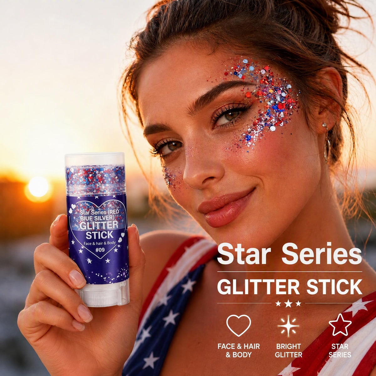 Patriotic Face and Body Glitter Stick ,Shimmer Makeup for 4th of July USA