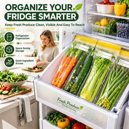 15PCS Reusable Long Vegetable Storage Bags, Thick Double Food Sealed Fresh-Keeping Bags