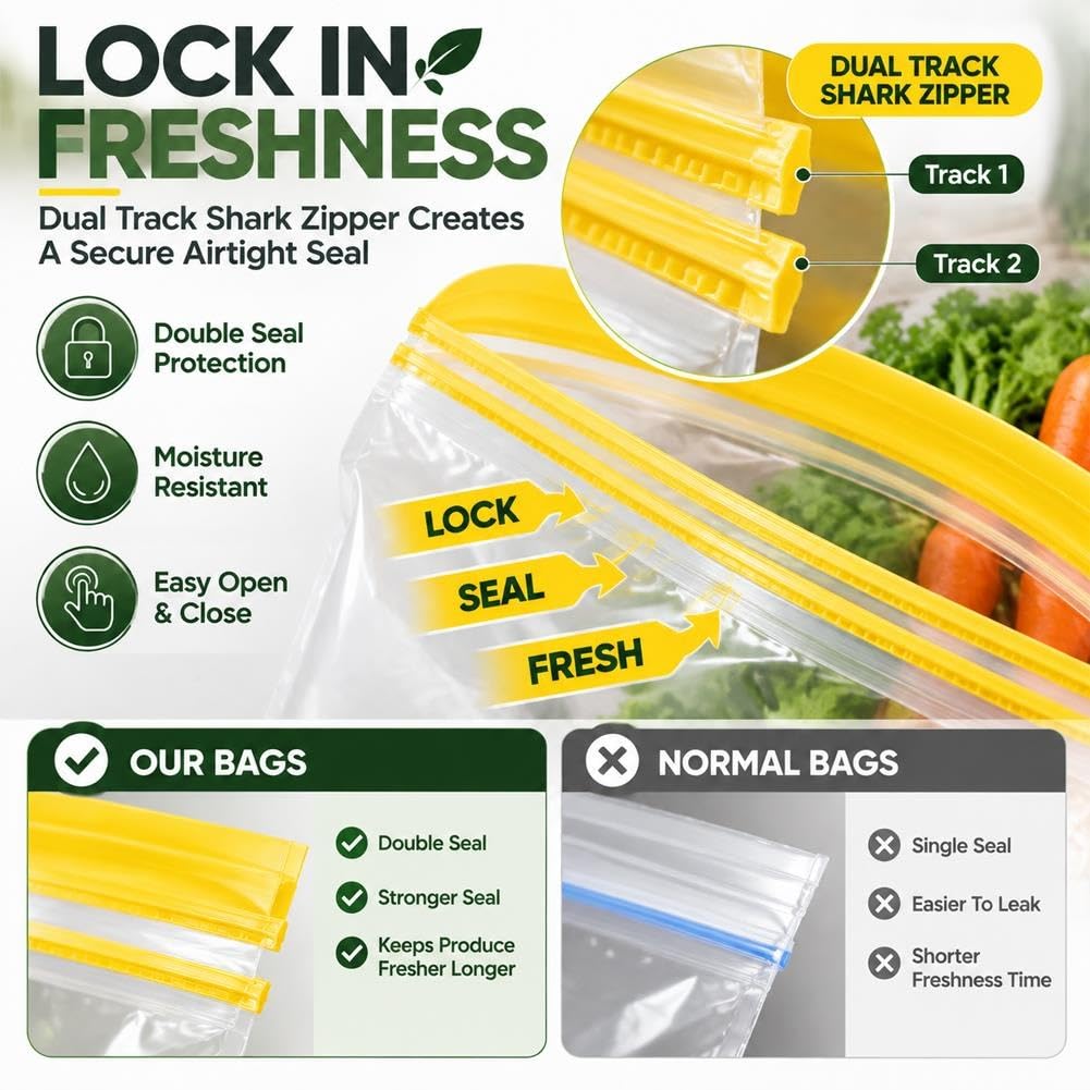 15PCS Reusable Long Vegetable Storage Bags, Thick Double Food Sealed Fresh-Keeping Bags