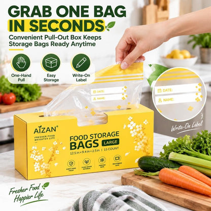 15PCS Reusable Long Vegetable Storage Bags, Thick Double Food Sealed Fresh-Keeping Bags