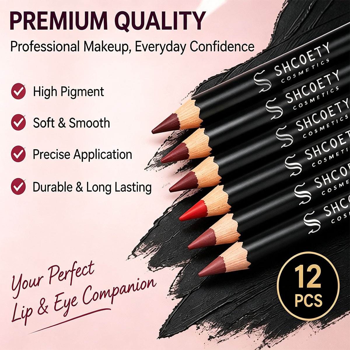 12-Color Matte Lip Liner Pencil Set Smooth Creamy Lip and Eye Liner
