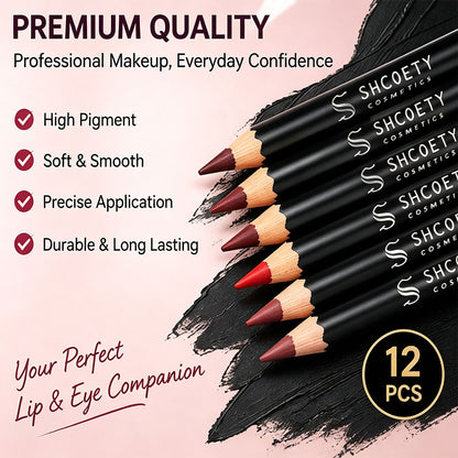 12-Color Matte Lip Liner Pencil Set Smooth Creamy Lip and Eye Liner