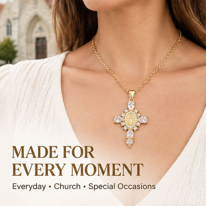 18K Gold Plated Virgin Mary Necklace For Women Men ,Delicate Crystal Zircon Cross Pendant Necklace