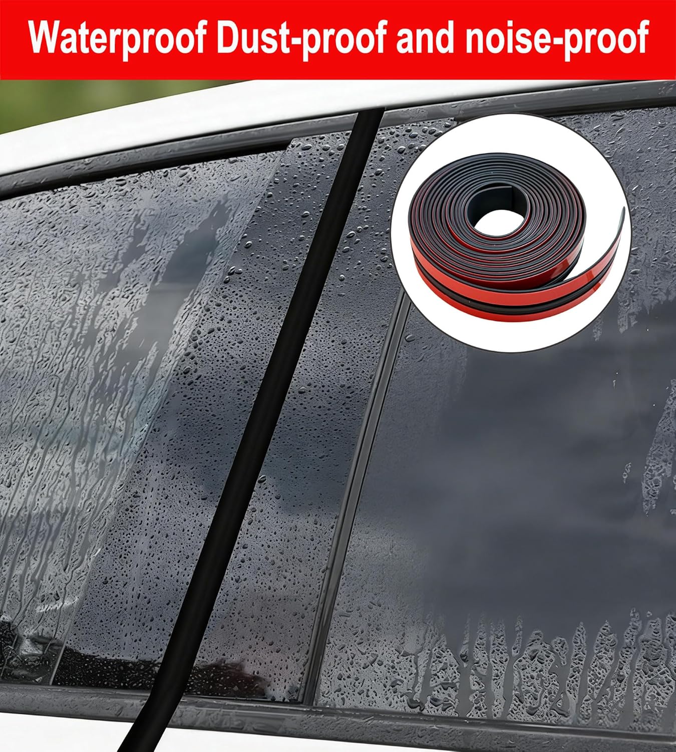 19.68Ft Car Windshield Weather Stripping, T Shape Adhesive Rubber Sealing Strip
