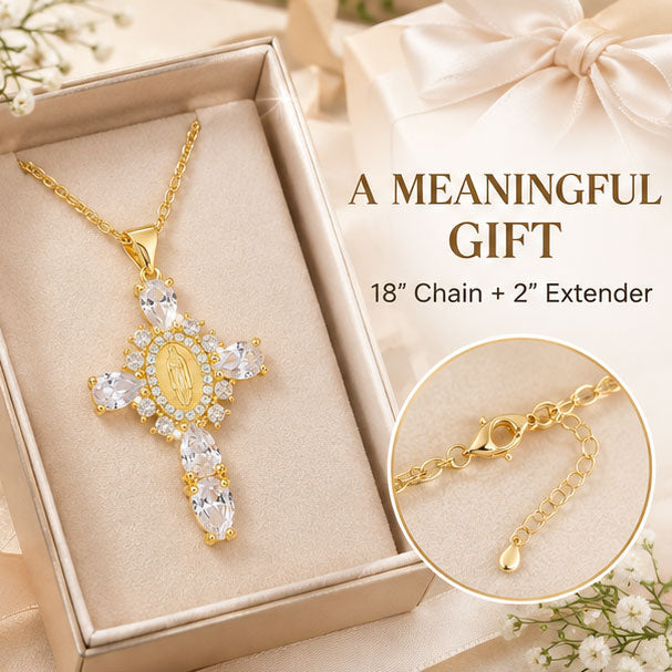 18K Gold Plated Virgin Mary Necklace For Women Men ,Delicate Crystal Zircon Cross Pendant Necklace