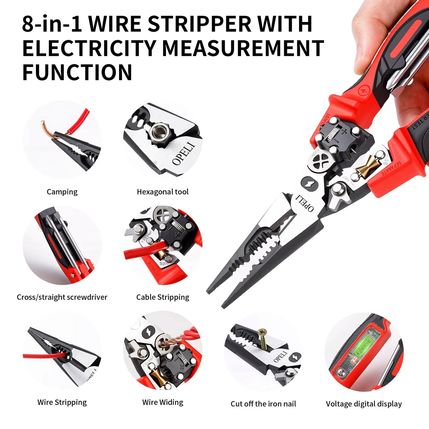 8-in-1 Multi-Function Wire Stripper Pliers Diagonal Cutters