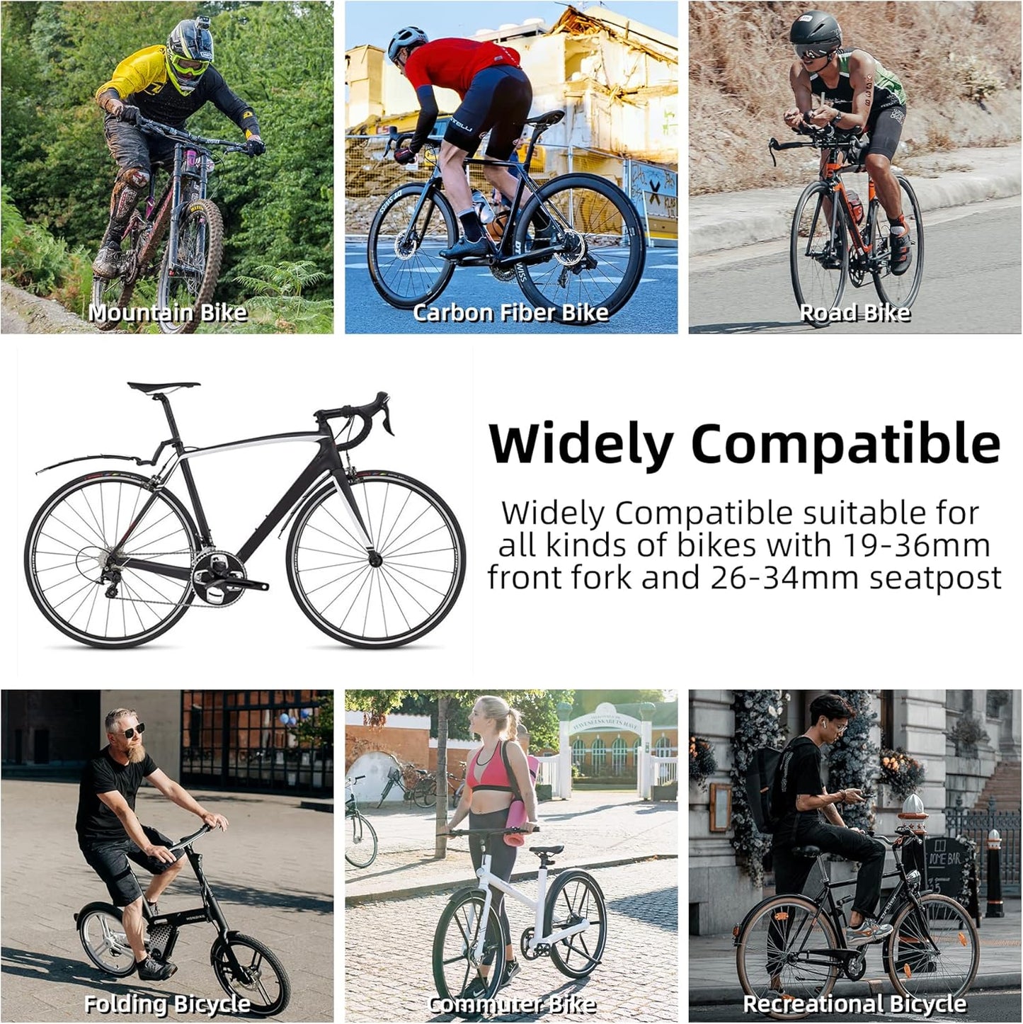 Mountain Road Bike Front and Rear Fenders - Foldable Retractable Extended Fenders