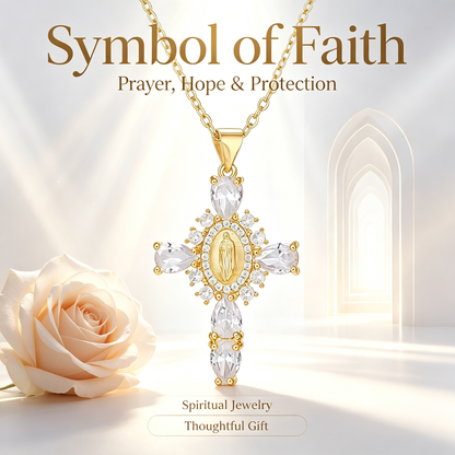 18K Gold Plated Virgin Mary Necklace For Women Men ,Delicate Crystal Zircon Cross Pendant Necklace