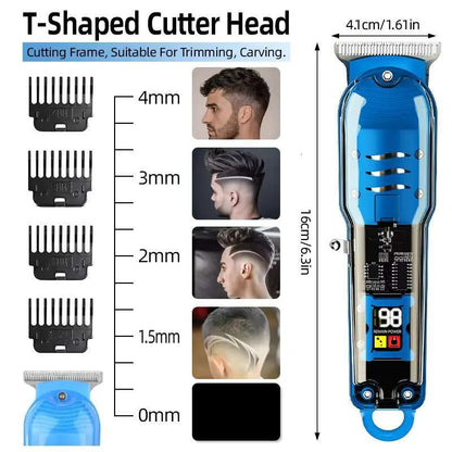 Professional Cordless Hair Clippers: Transparent Electric Hair Trimmer Set with 0 Pitch Light