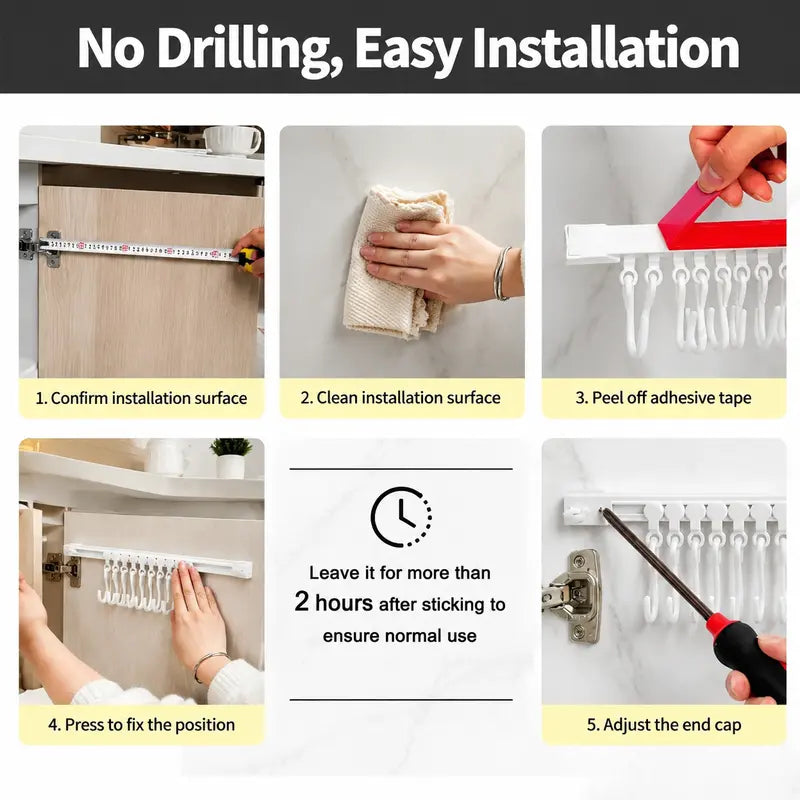 10-Hook Adjustable Multifunctional Slide Rail Adhesive Wall Organiser