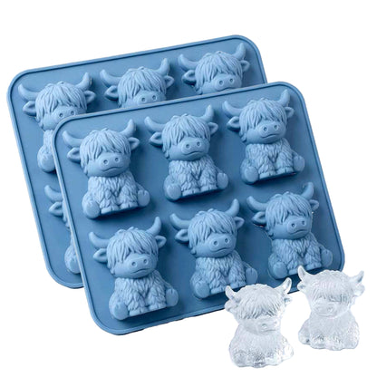 2 Pack 3D Highland Cow Ice Cube Silicone Mold