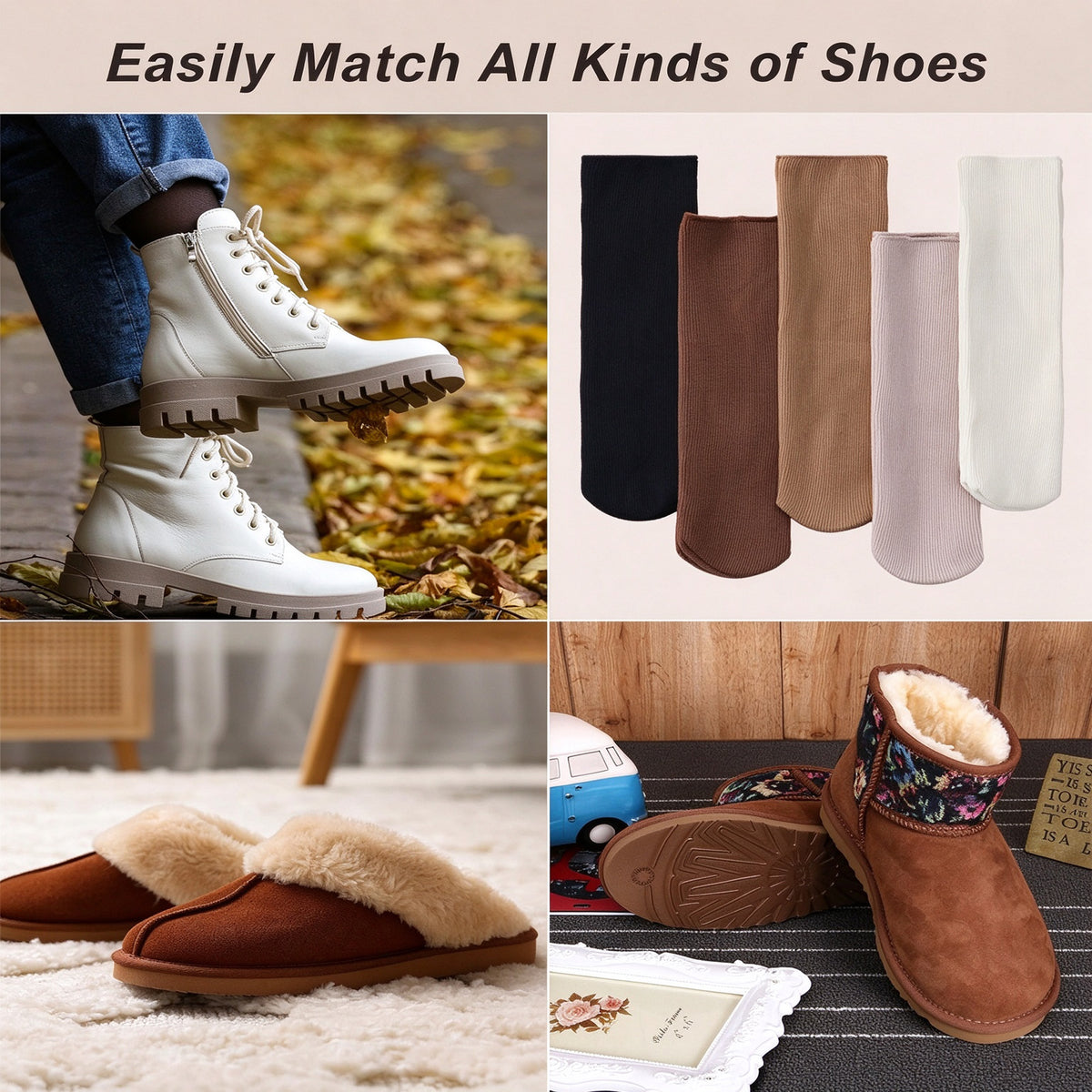 5 Pairs Women’s Ultra-Soft Fleece Thermal Socks- Ribbed Winter Warm Socks, Moisture-Wicking