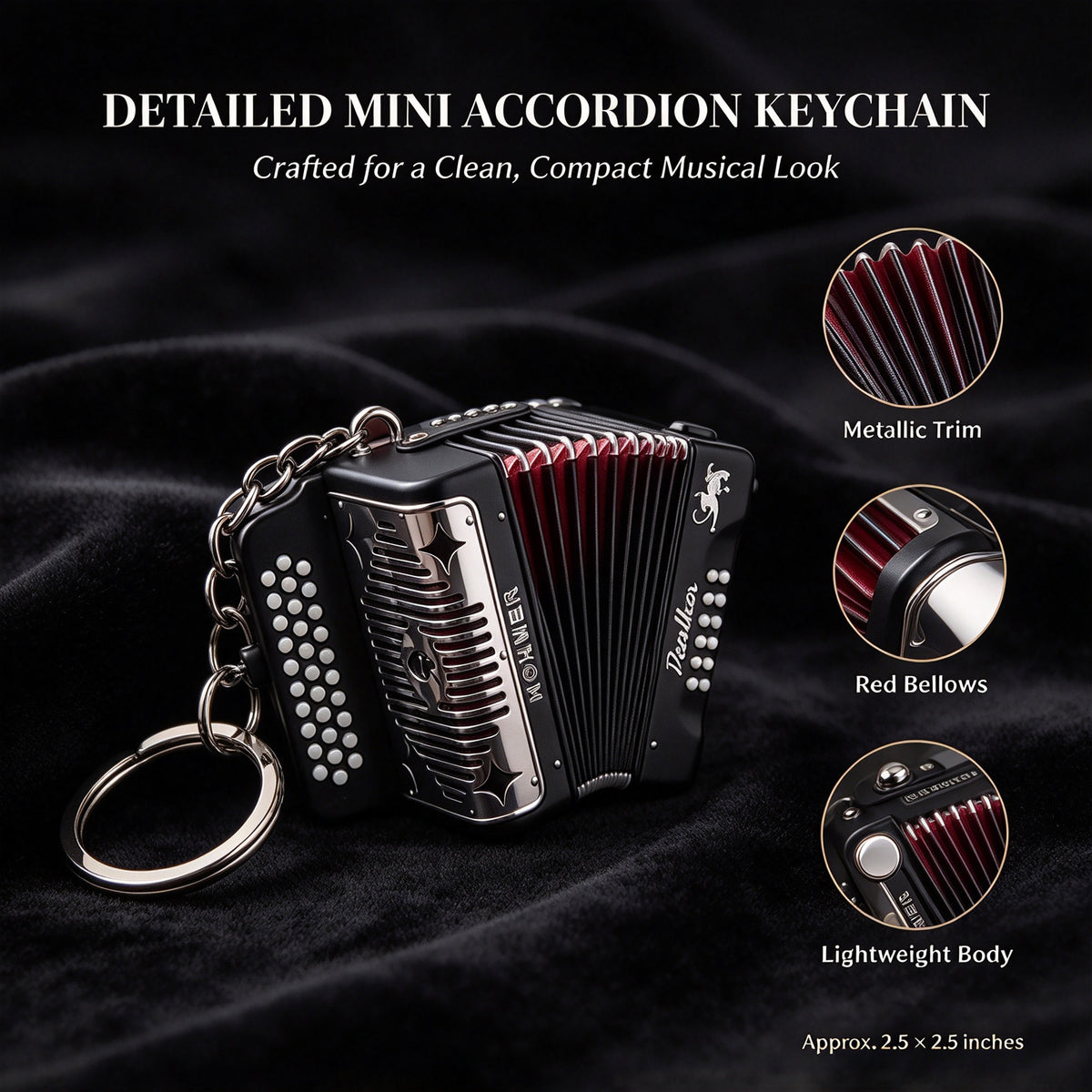 Proportional Movable Metal Accordion Keychain, Musician Gift for Accordion Players