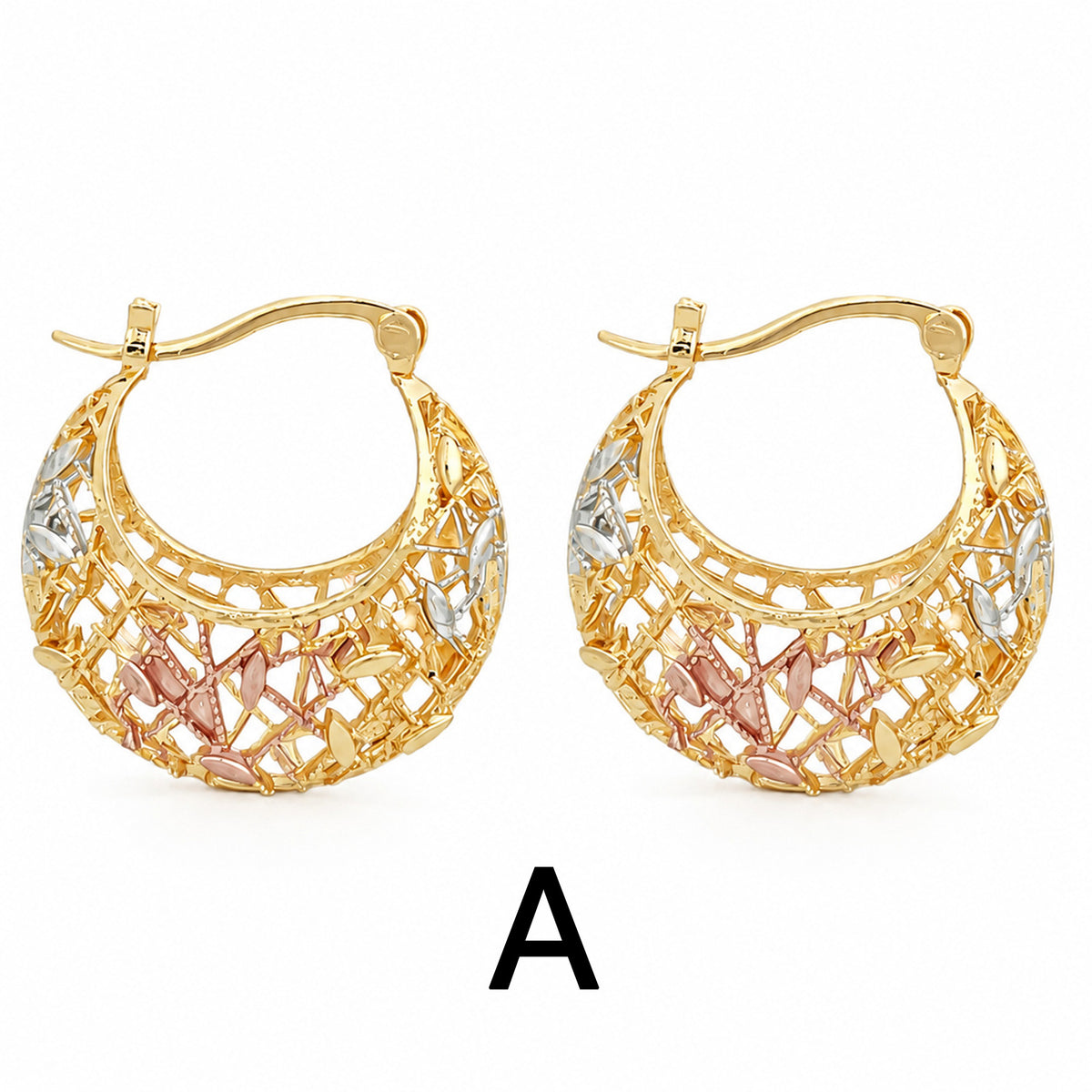 Gold Plated Crescent Moon Earrings with Colorful Enamel Flowers