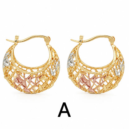 Gold Plated Crescent Moon Earrings with Colorful Enamel Flowers