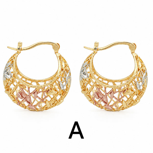 Gold Plated Crescent Moon Earrings with Colorful Enamel Flowers