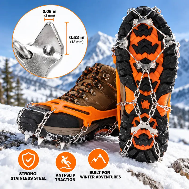 Ice Cleats for Shoes & Boots, 8-Spike Stainless Steel Traction Cleats