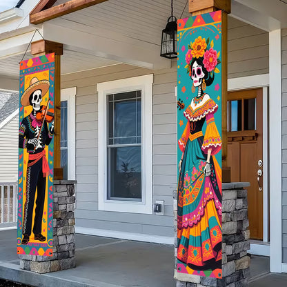2Pcs Dia De Los Muertos Banner Day of The Dead Halloween Decor