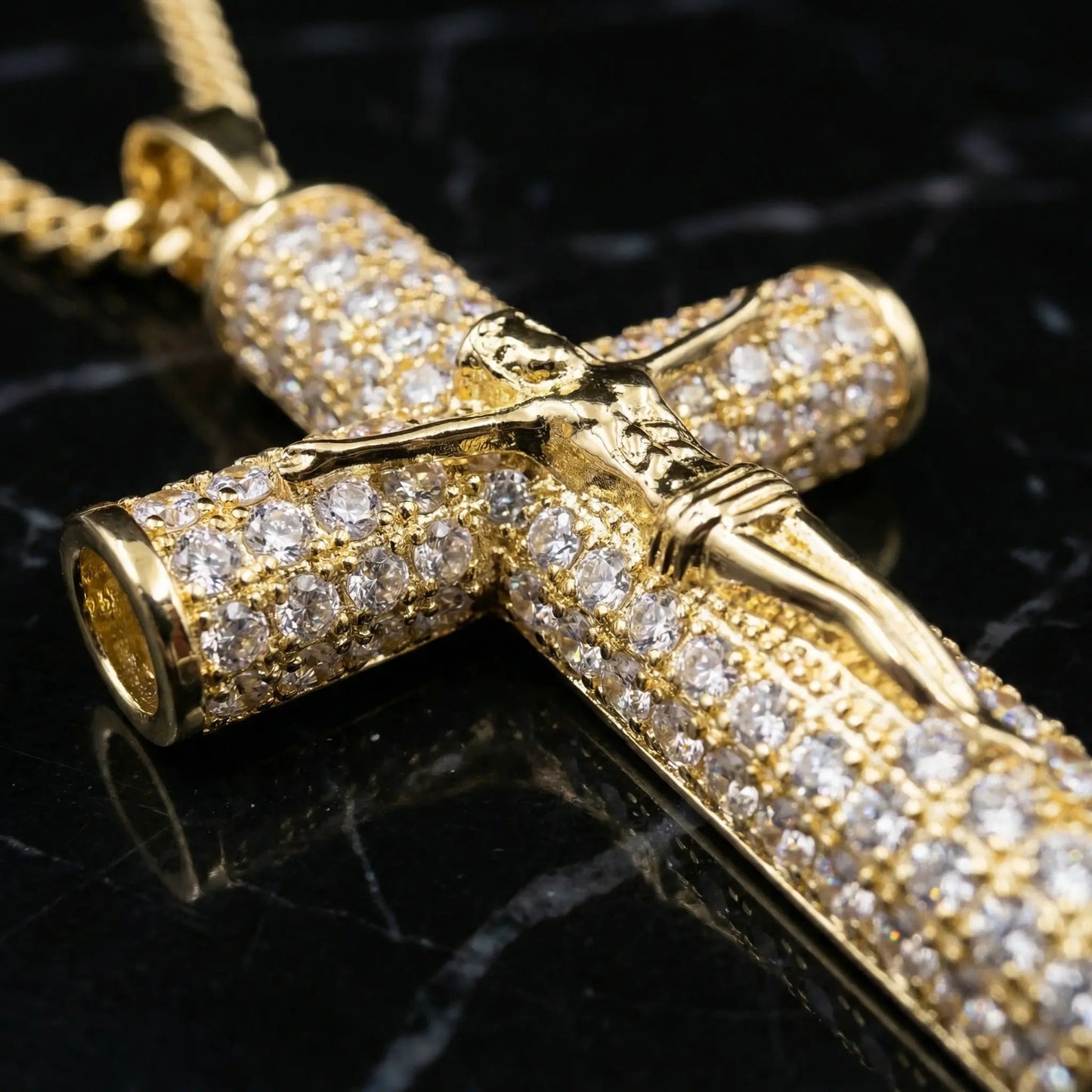 Gold-plated Cuban Figaro Chain with Jesus Christ Crucifix