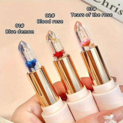 3Pcs Flower Jelly Color Changing Liptick Set Waterproof Long Lasting Moisturizing Makeup