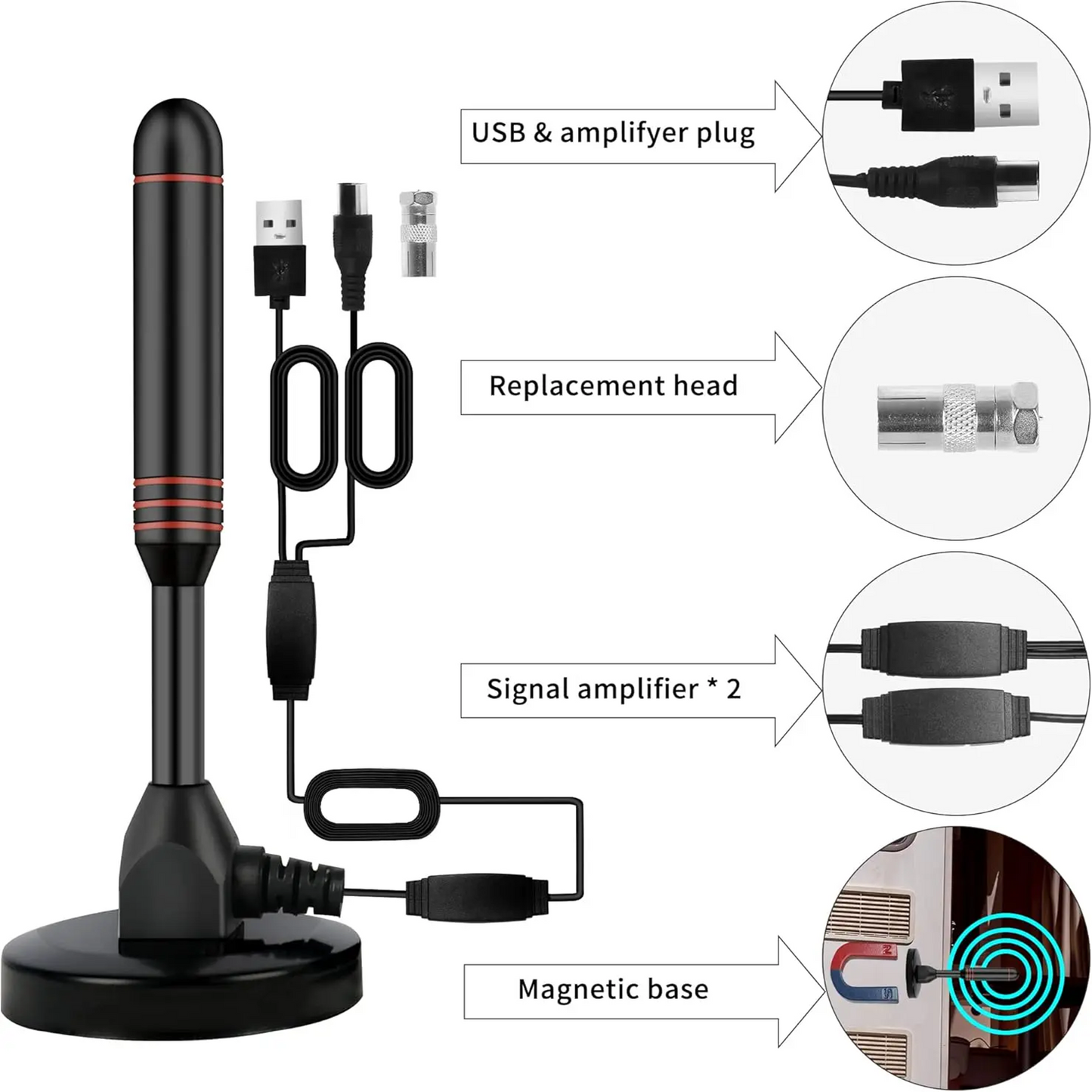 Indoor TV Antenna with 2 Signal Boosters & 32FT Cable
