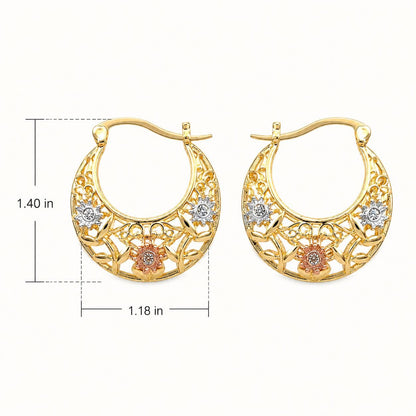 Gold Plated Crescent Moon Earrings with Colorful Enamel Flowers