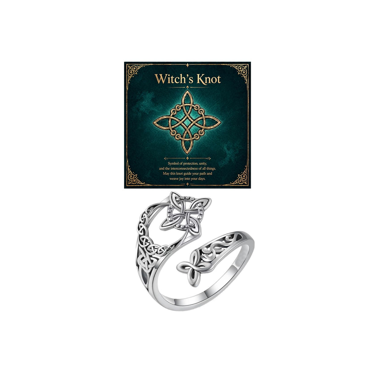Celtic Knot Adjustable Open Hollow Ring, Vintage Witches Knot Protect Rings