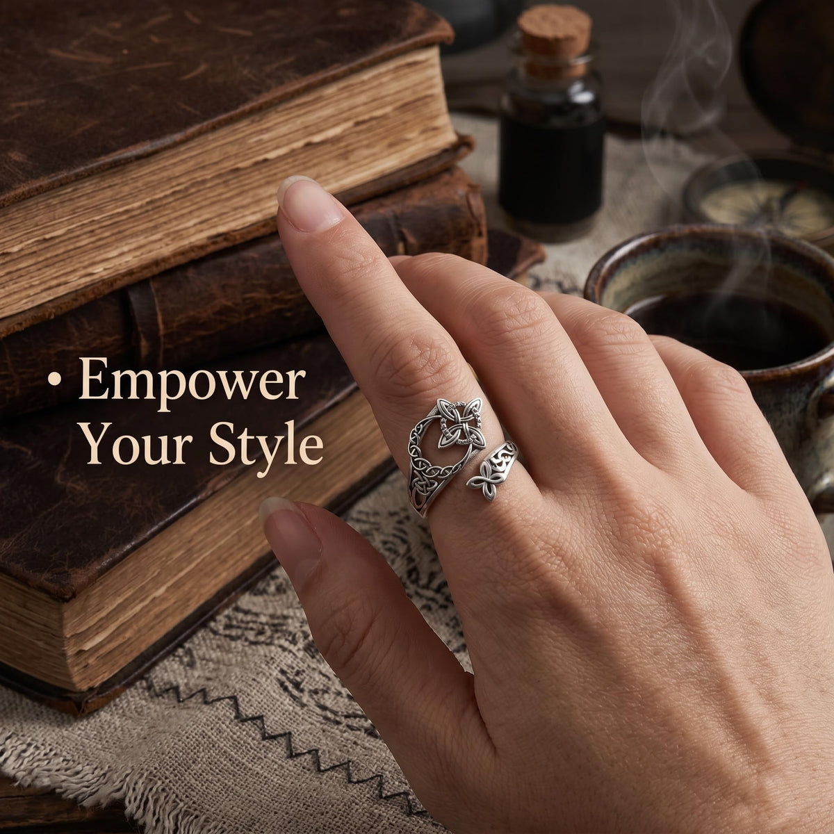 Celtic Knot Adjustable Open Hollow Ring, Vintage Witches Knot Protect Rings