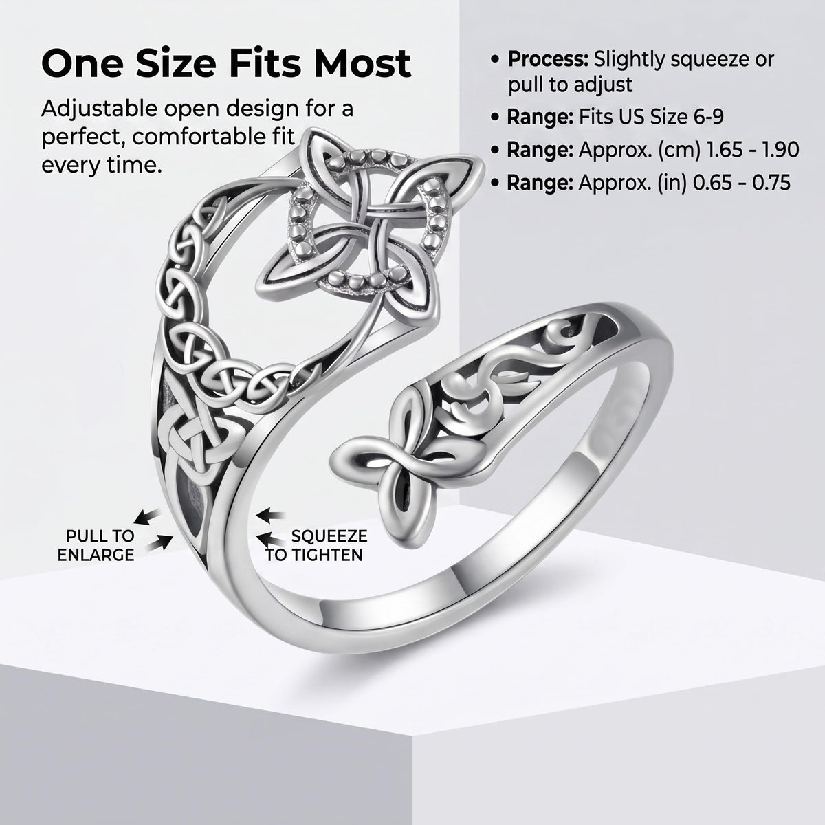 Celtic Knot Adjustable Open Hollow Ring, Vintage Witches Knot Protect Rings
