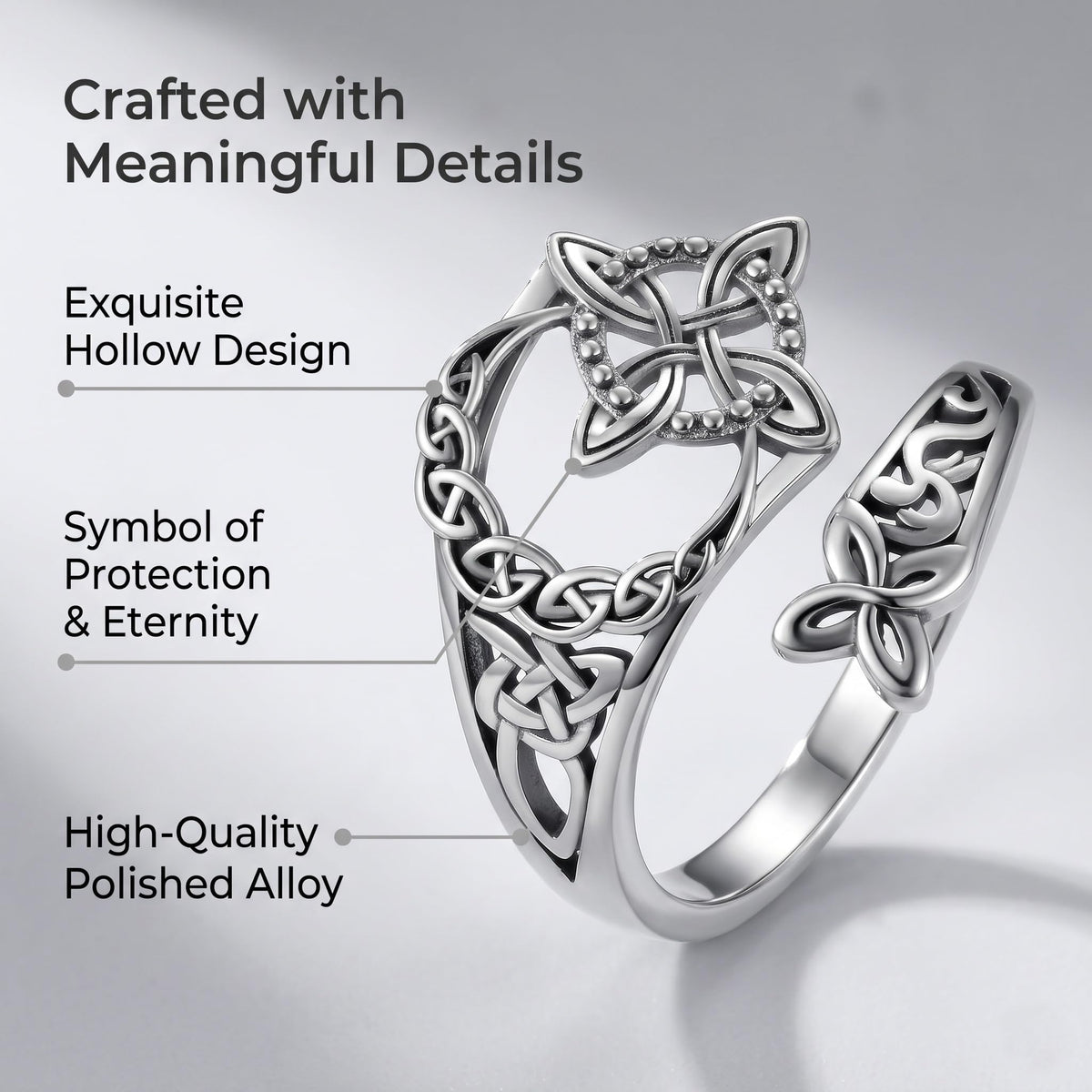 Celtic Knot Adjustable Open Hollow Ring, Vintage Witches Knot Protect Rings