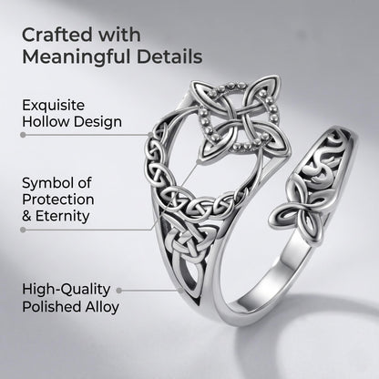 Celtic Knot Adjustable Open Hollow Ring, Vintage Witches Knot Protect Rings