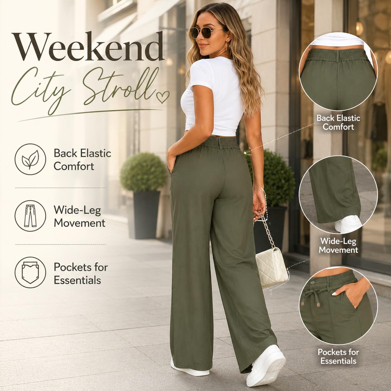 Women's High Waisted Wide Leg Pants with Drawstring and Front Seam