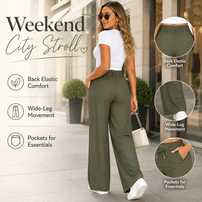Women's High Waisted Wide Leg Pants with Drawstring and Front Seam