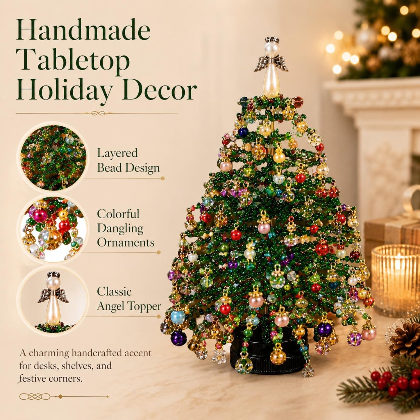 LED DIY Beaded Christmas Tree Kit, Handmade Mini Desk Xmas Bead Art,