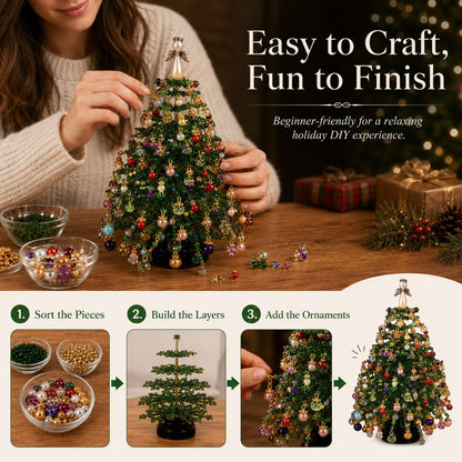 LED DIY Beaded Christmas Tree Kit, Handmade Mini Desk Xmas Bead Art,