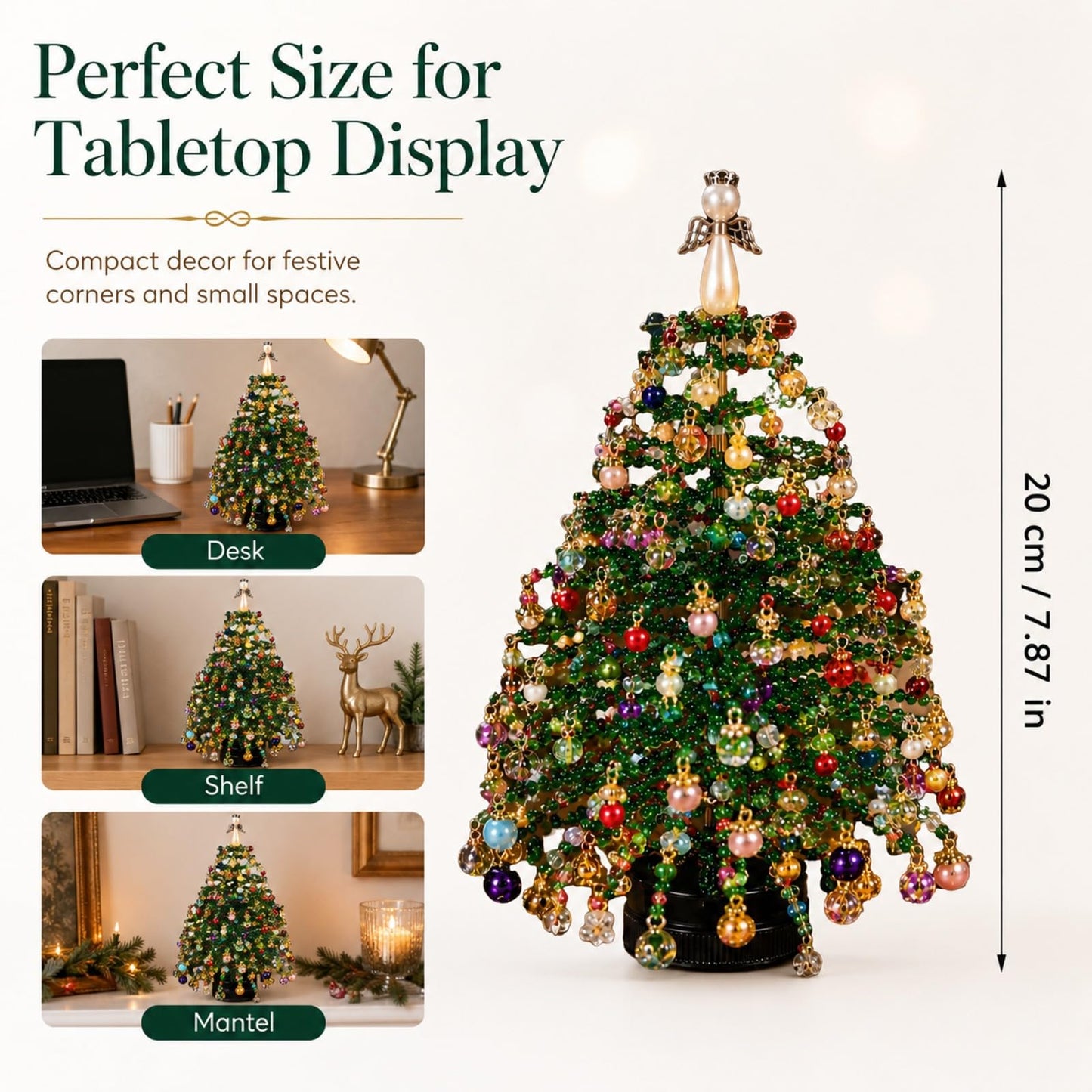 LED DIY Beaded Christmas Tree Kit, Handmade Mini Desk Xmas Bead Art,