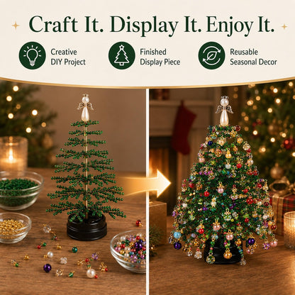 LED DIY Beaded Christmas Tree Kit, Handmade Mini Desk Xmas Bead Art,