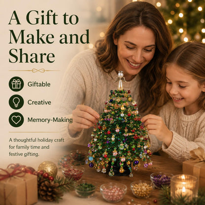 LED DIY Beaded Christmas Tree Kit, Handmade Mini Desk Xmas Bead Art,
