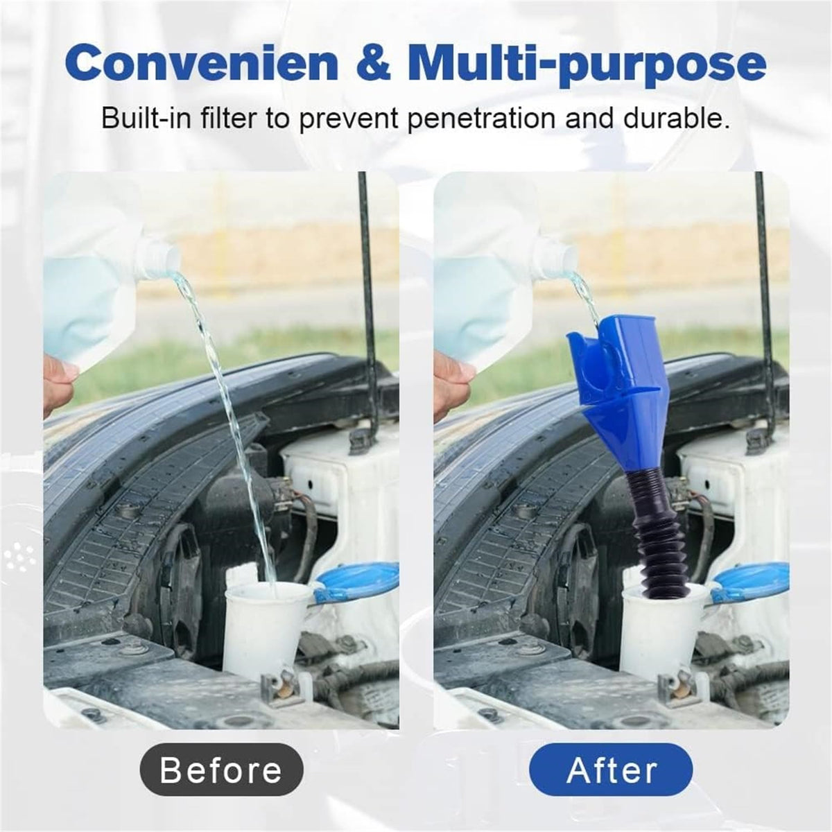 2 PCS Retractable Auto Flexible Draining Tool Snap Funnel