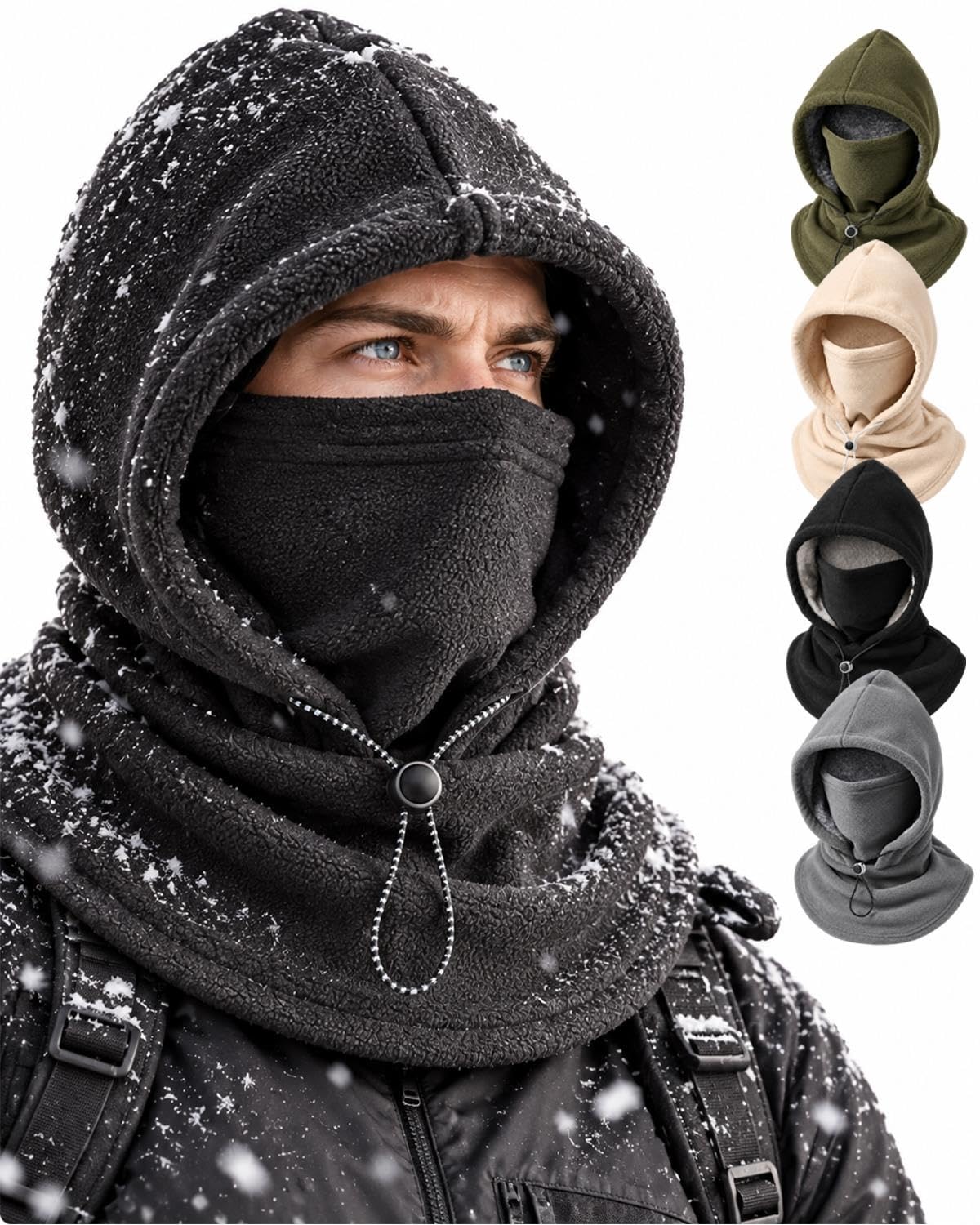 Winter Fleece Double Layer Balaclava Hood ,One-Piece 3-in-1 Warm Mask Hat